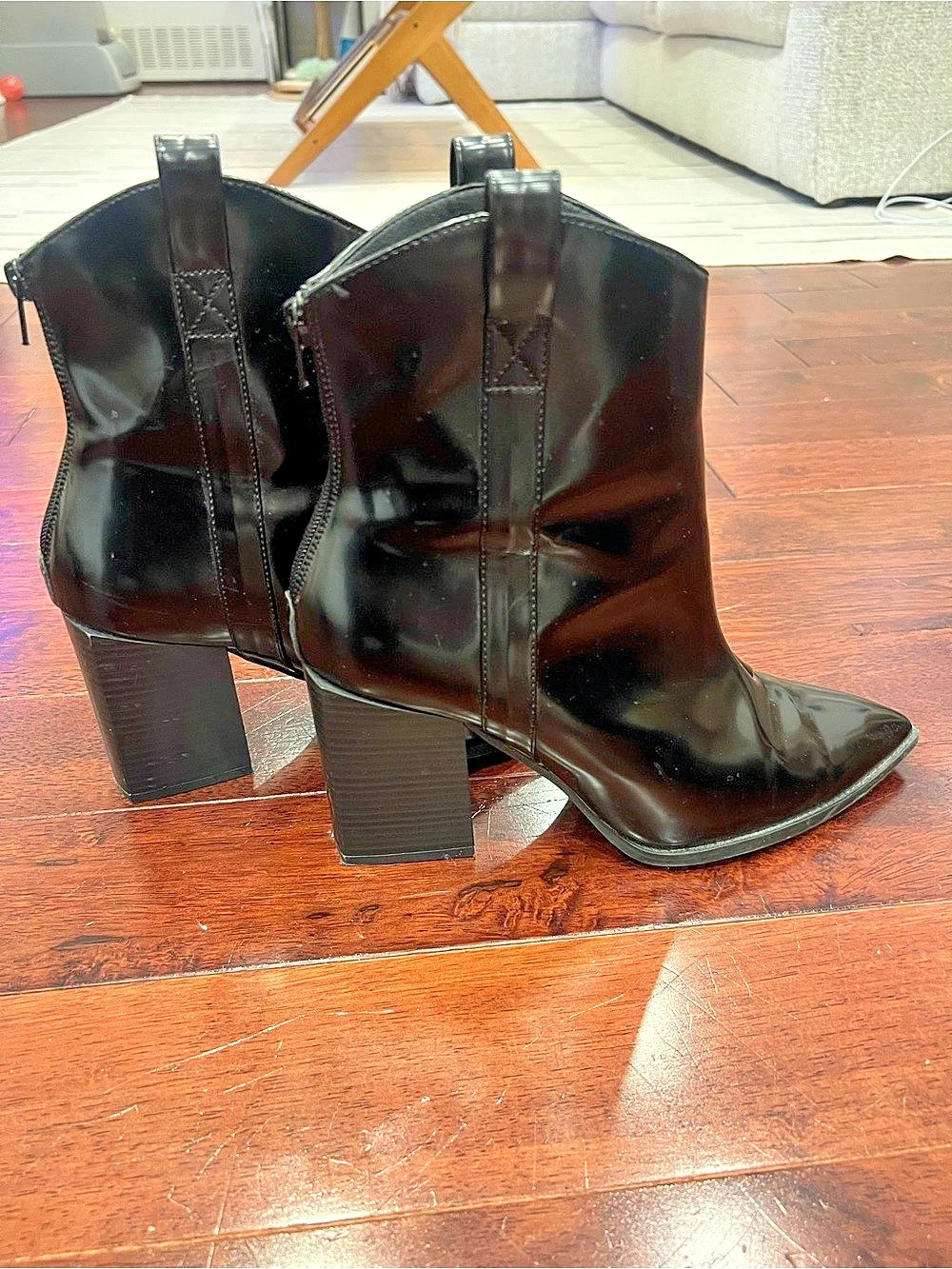 Black Pointed-Toe Heeled Booties Size 9